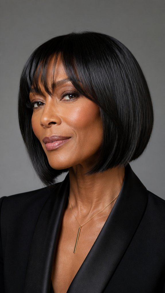 angled bob with curtain bangs
