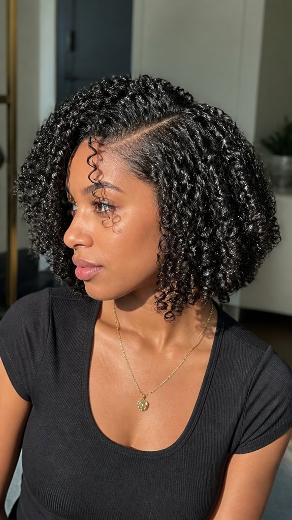 asymmetrical side parted curly bob
