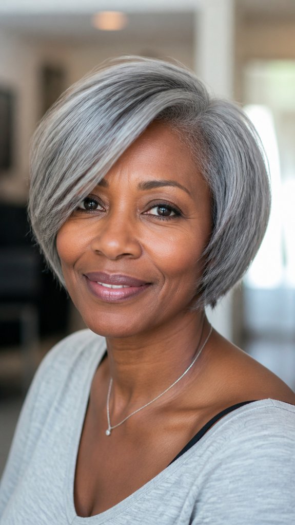asymmetrical sleek silver bob