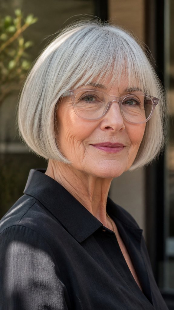 blunt french bob clear glasses