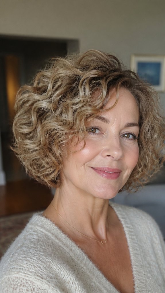chin length layered curly frame