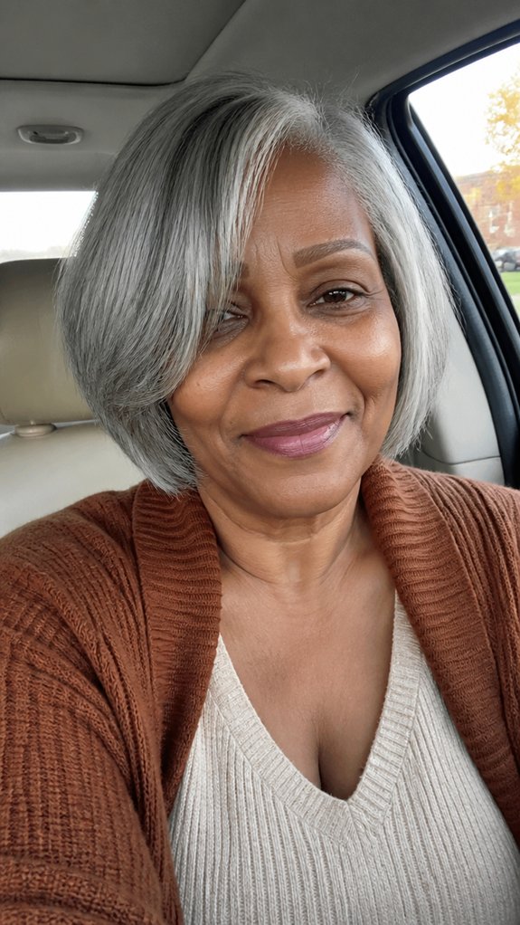 chin length soft sided gray bob