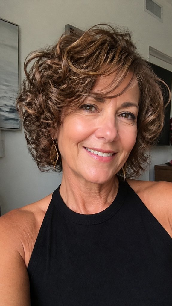 curly crop bob with side bangs
