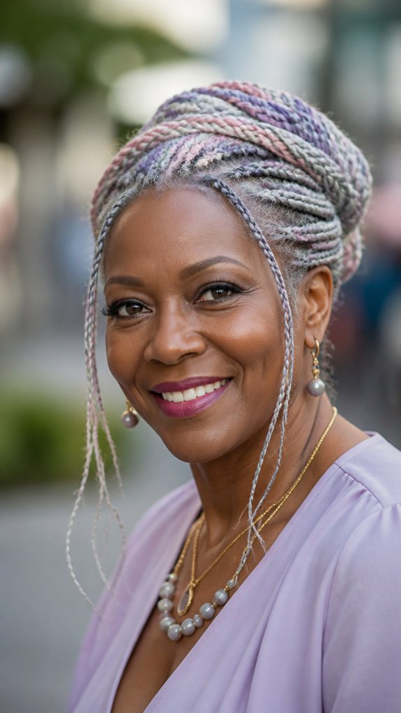 gray braids with pastel tips