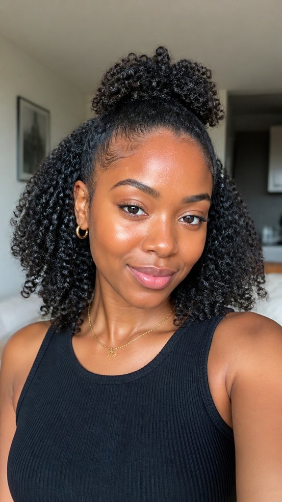 half up defined curls puff