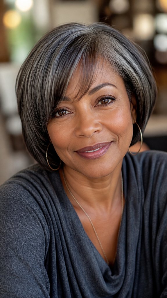 salt and pepper side swept bob