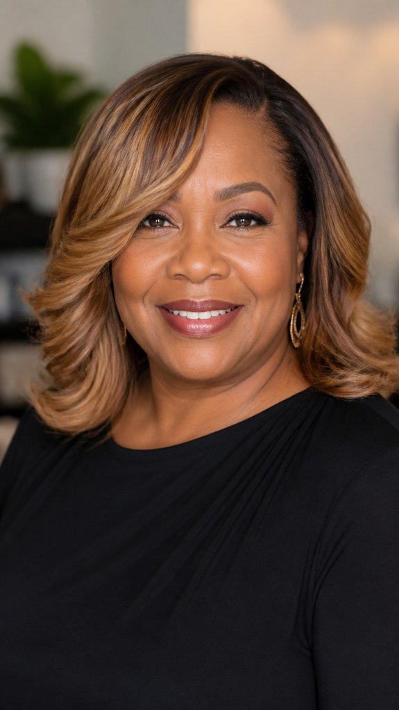 side parted shoulder length highlights