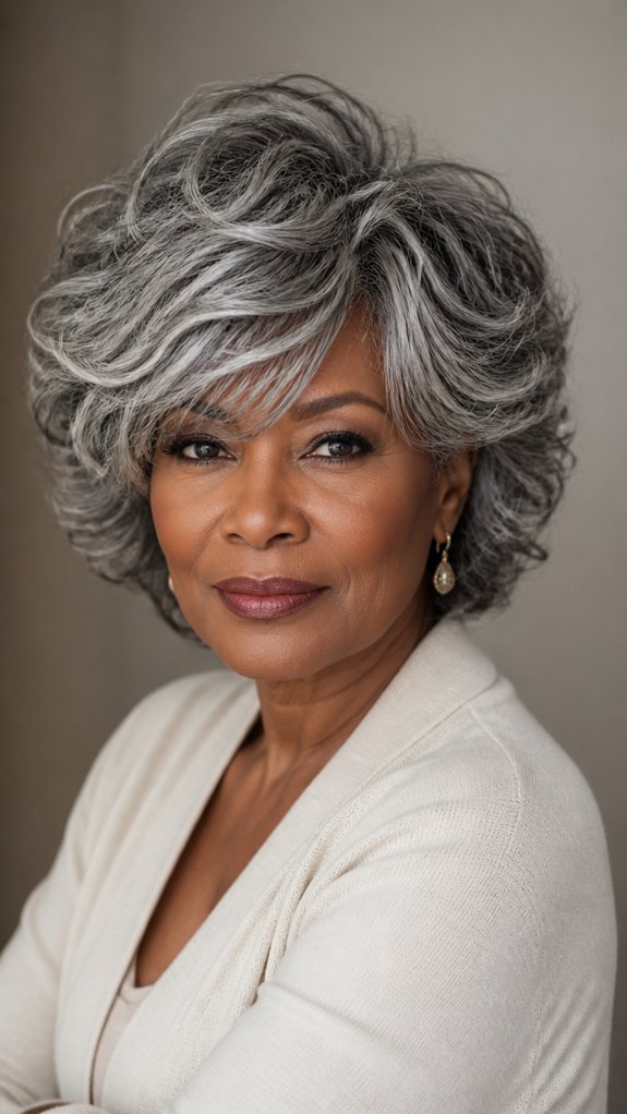side swept silver tapered shag