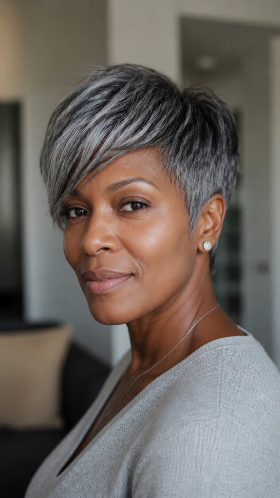 side swept soft gray pixie