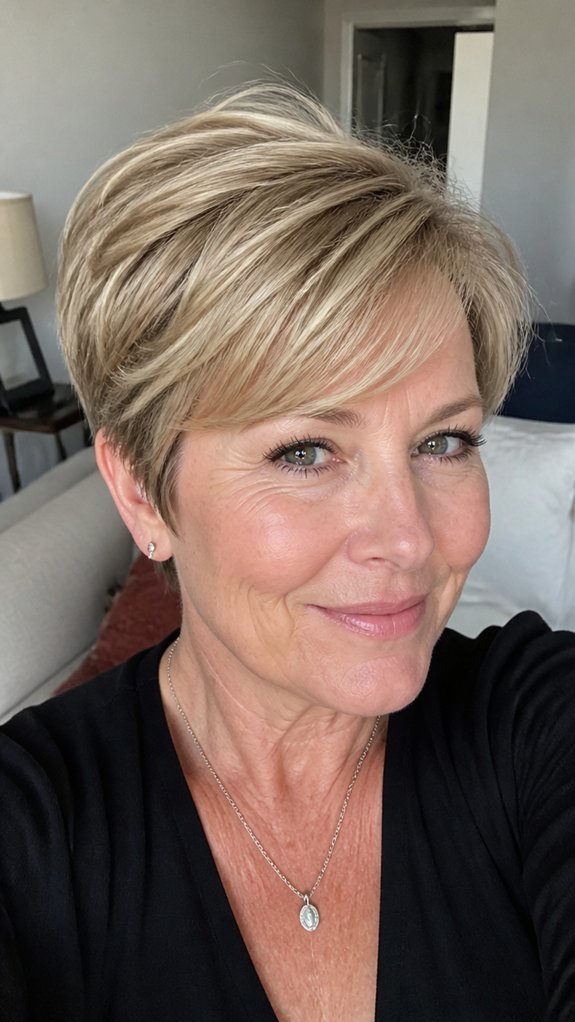 side swept textured pixie layers
