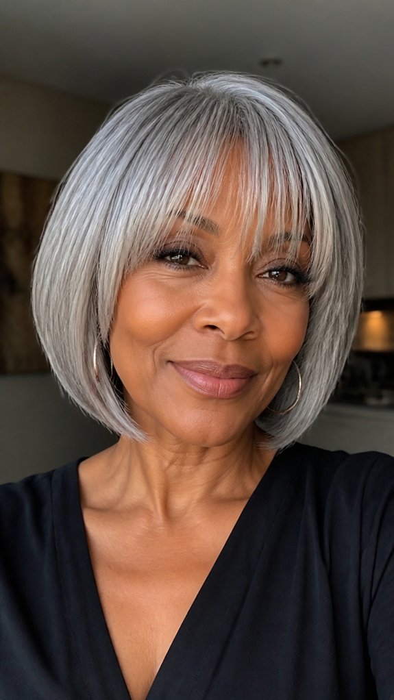 silver bob with bangs