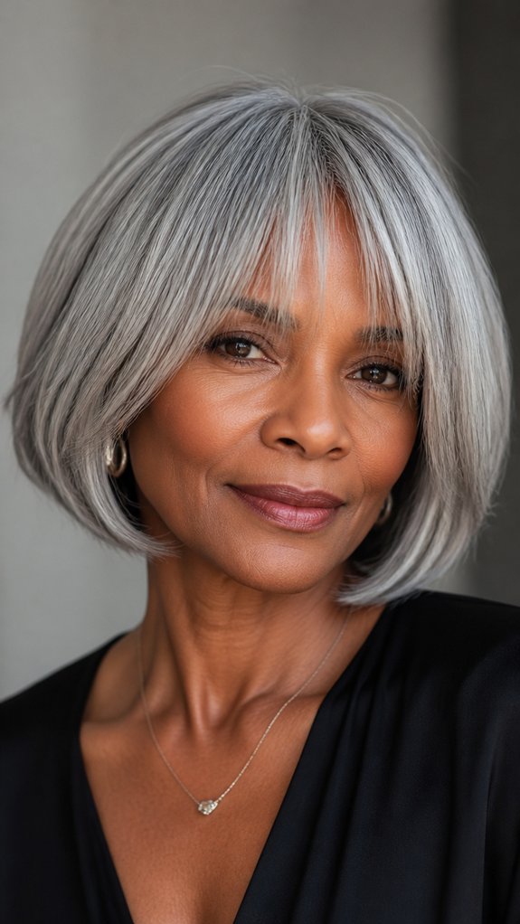 silver bob with curtain bangs