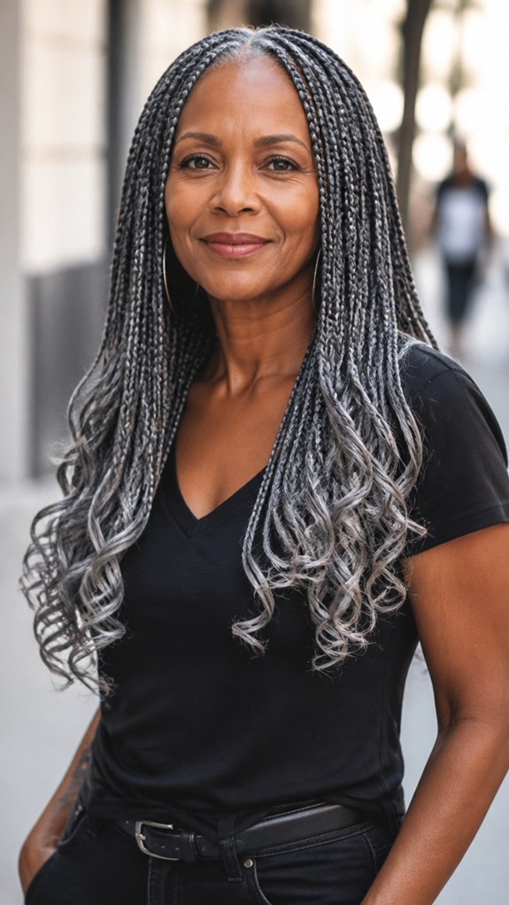 silver box braids curled