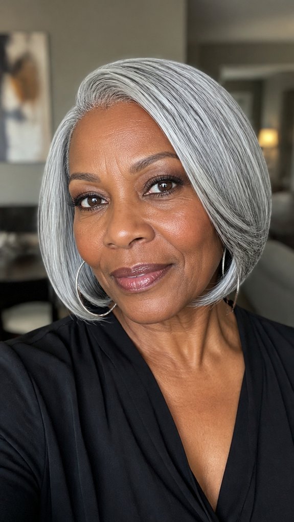 sleek chin length silver bob
