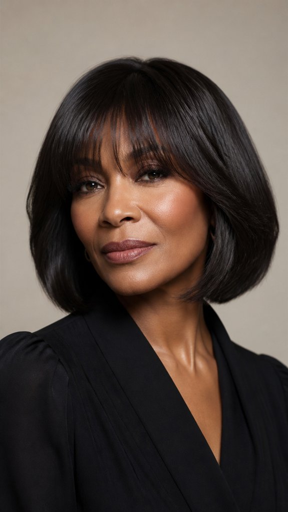 sleek relaxed bob with curtain bangs