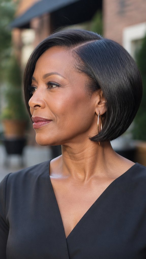 sleek side part tapered bob