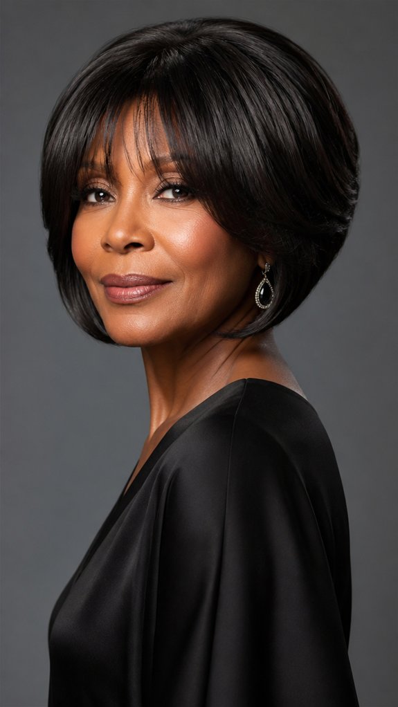 stacked bob with curtain bangs