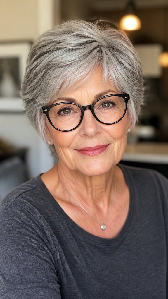tousled gray pixie bob