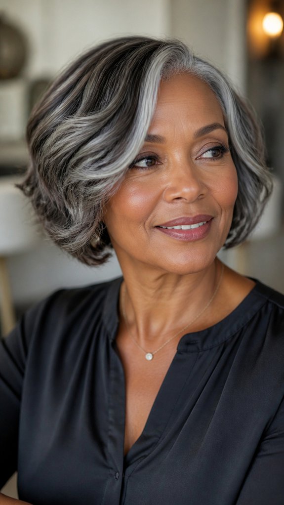wavy bob with silver highlights