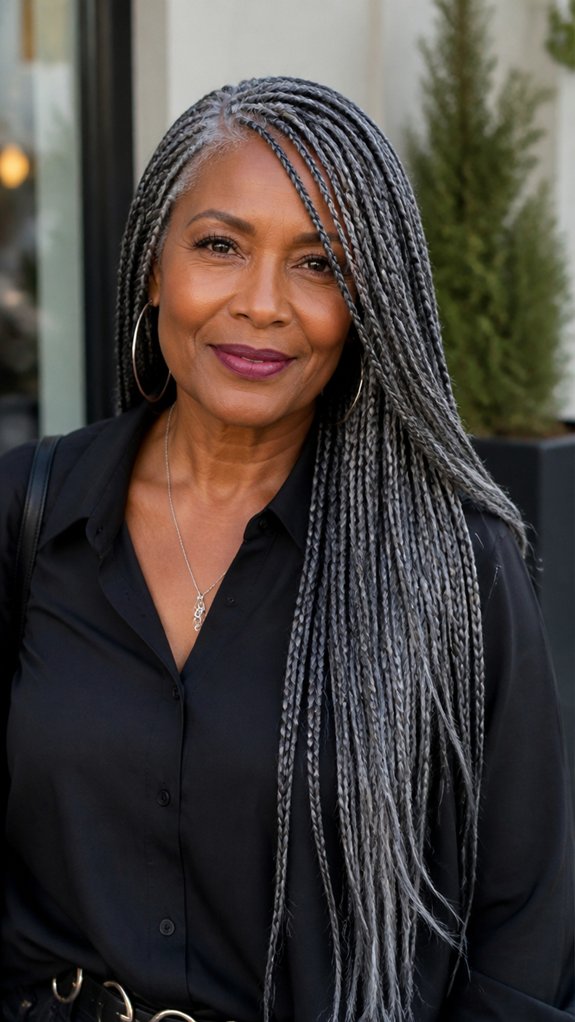 weightless knotless gray braids