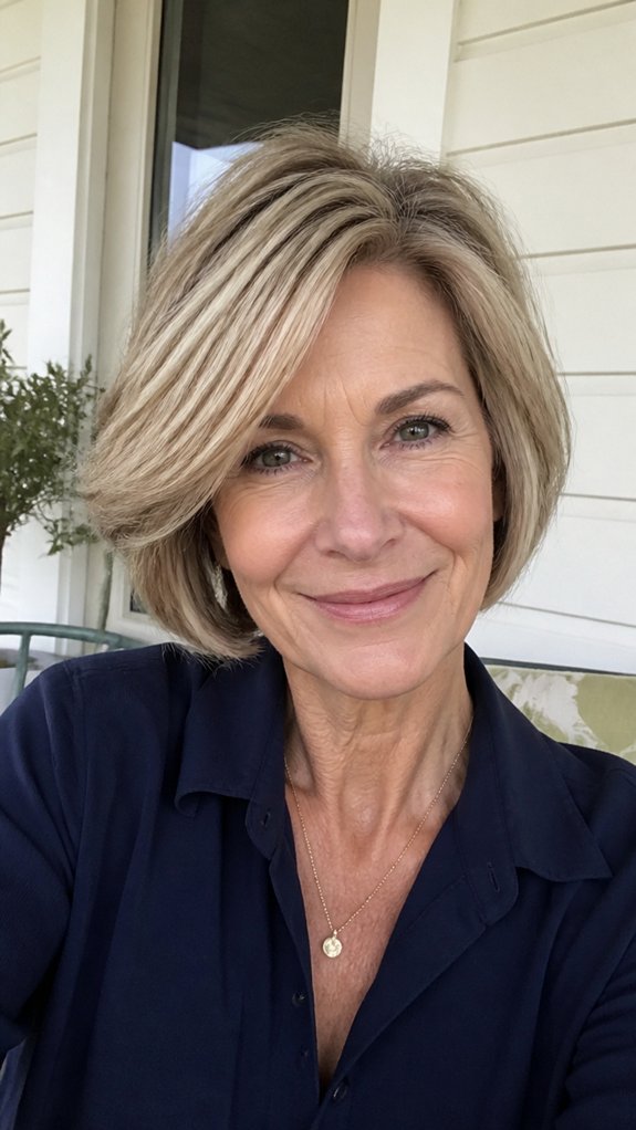 cool toned feathered balayage bob