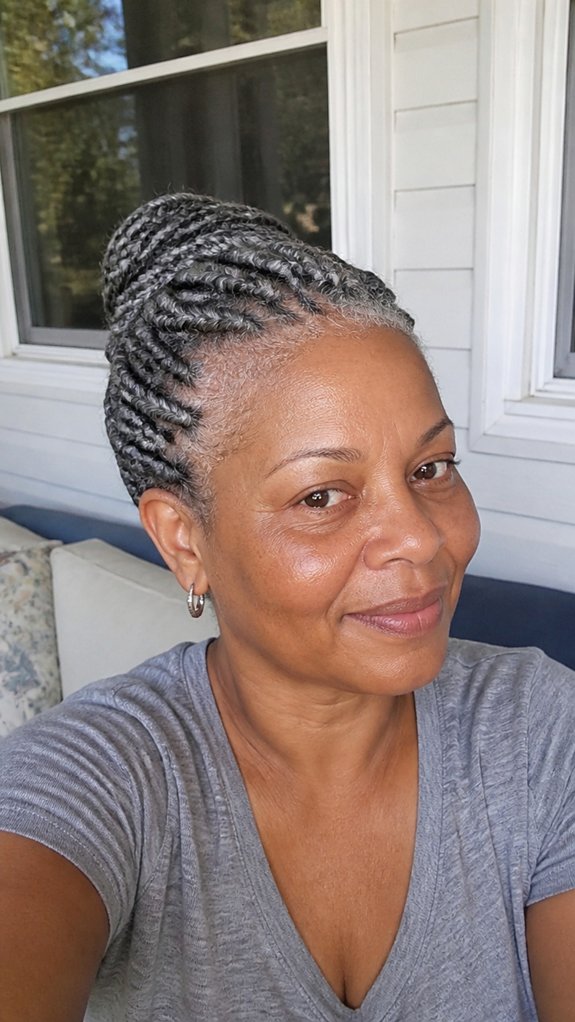 half up braided bun look