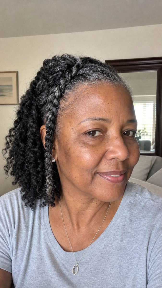 rope braid accent with easy texture on a Black woman over 50