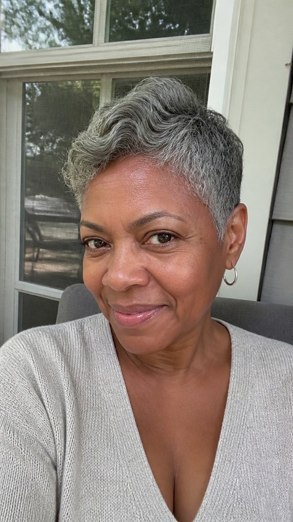 salt and pepper textured pixie