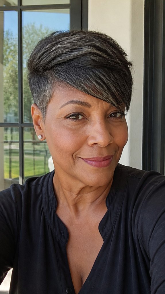 side swept pixie with growout