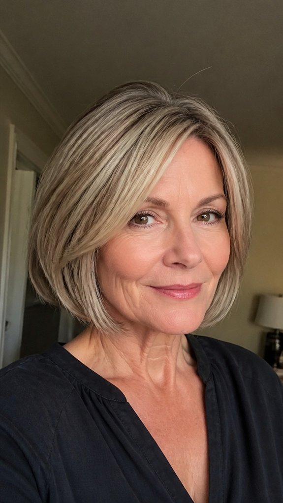 sleek graduated bob with curtain bangs