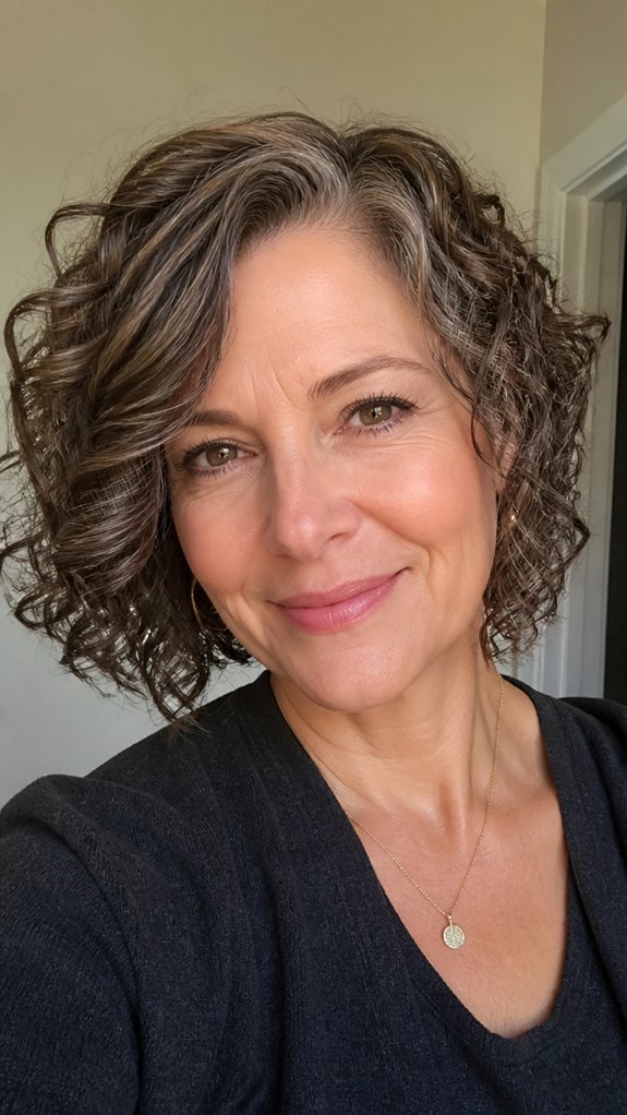 asymmetric angled curly bob
