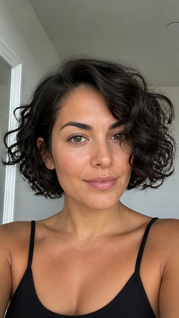 asymmetrical short curly bob