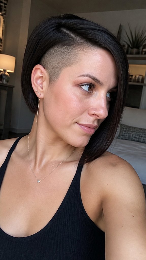 asymmetrical sleek undercut bob