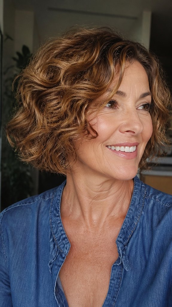 balayage curled face framing bob