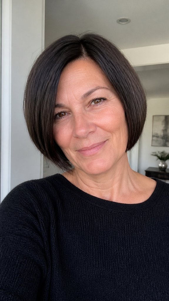 blunt jaw length sleek haircut