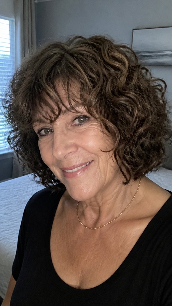 chin length curly bob bangs