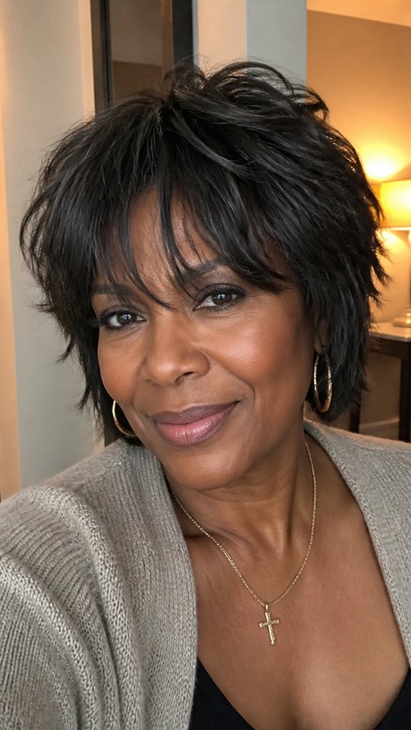 chin length shag with curtain bangs
