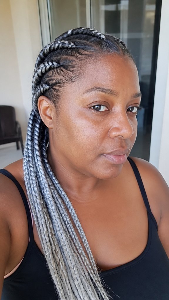 chunky silver tipped feed in braids