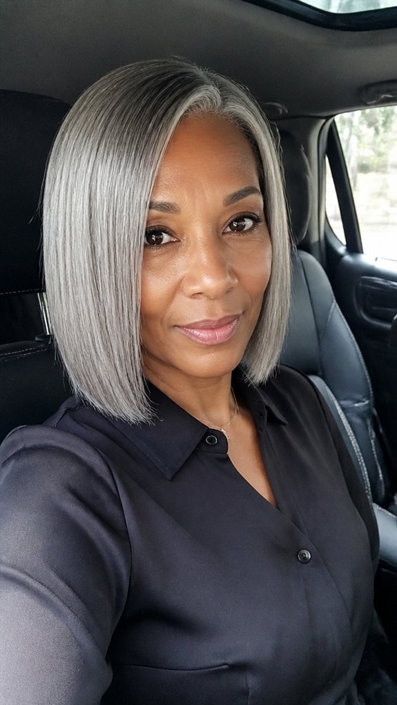 crisp blunt silver bob