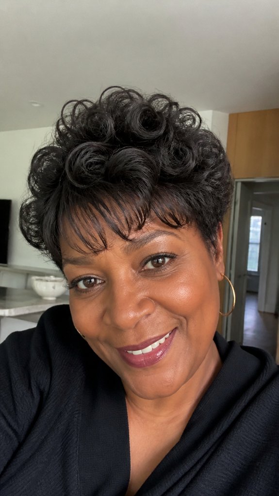 cropped curly pixie bangs