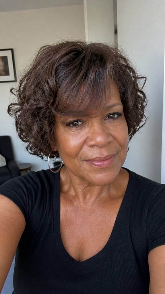 curly bob with side sweeps