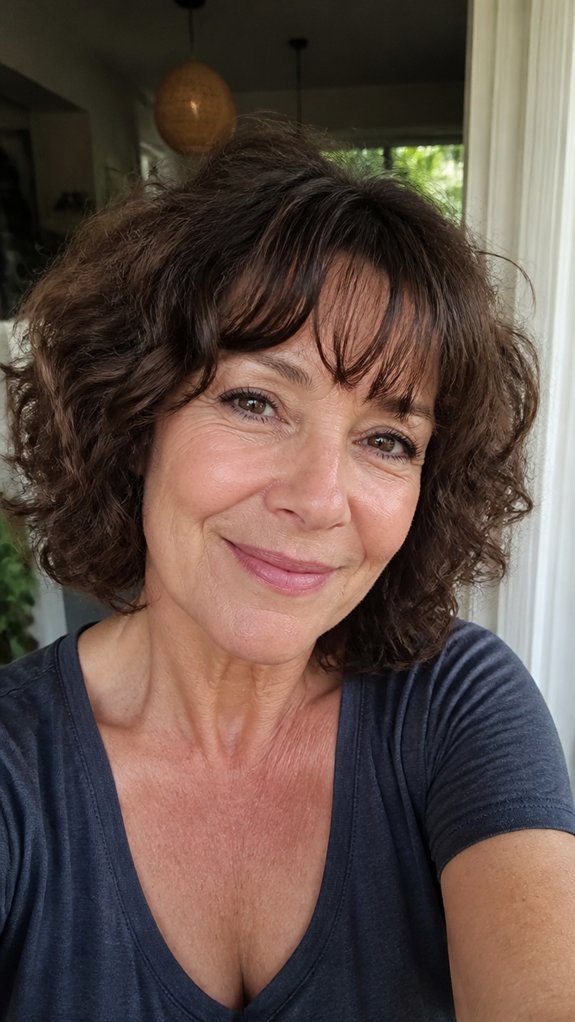 curly bob with wispy bangs