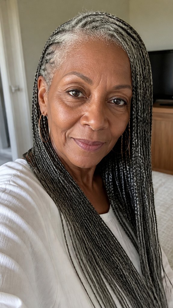 elegant silver skimming crown braids