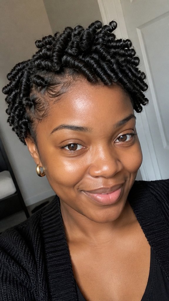 finger coiled polished crown styling