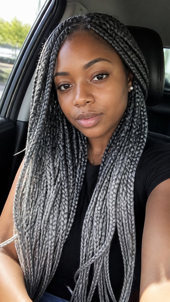gray box braids with ombr