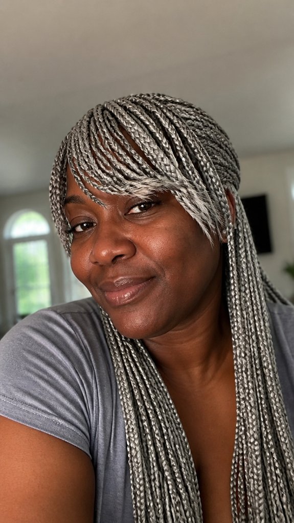 gray braided face framing bangs