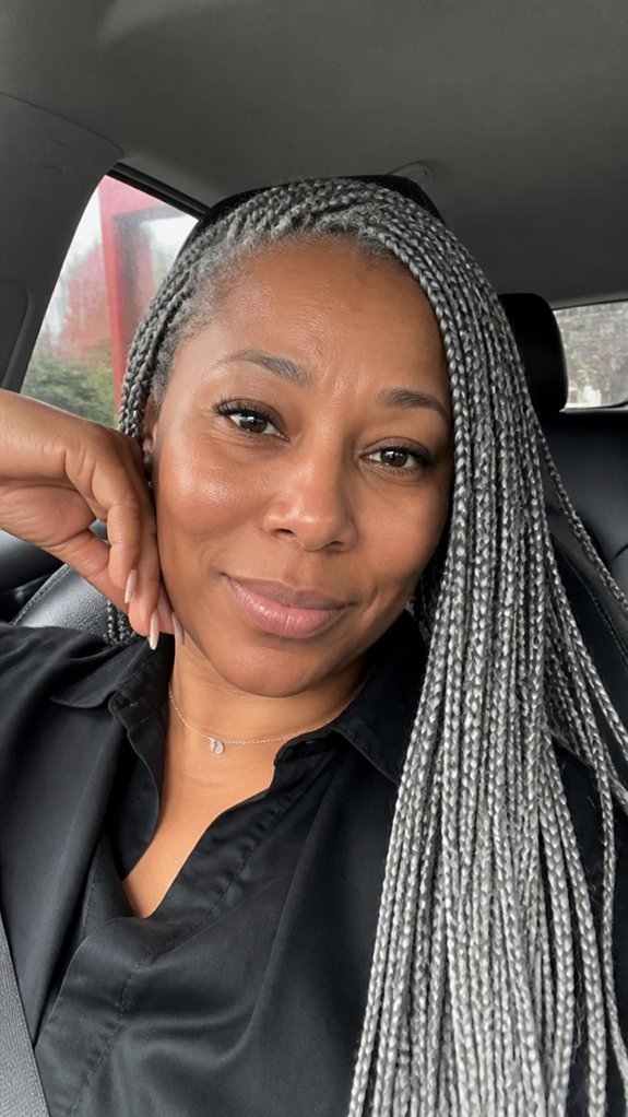 gray micro braids upstyle