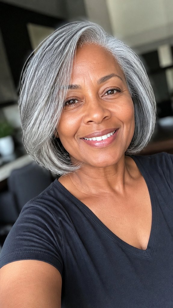 jawline silver face framing bob