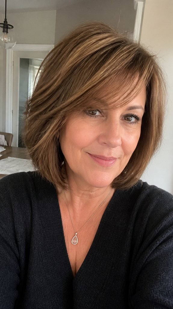 layered chin length bob with bangs