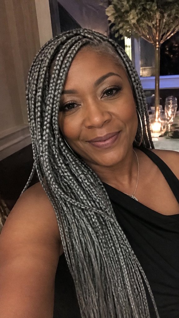 long gray braids glam